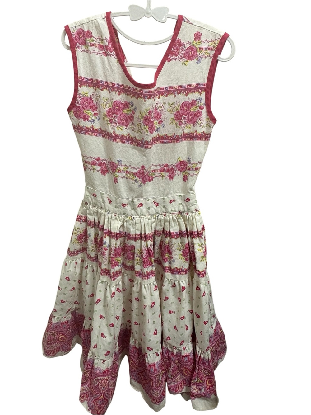 Marat d'Avignon Girls Pink Floral Tiered Cotton Dress